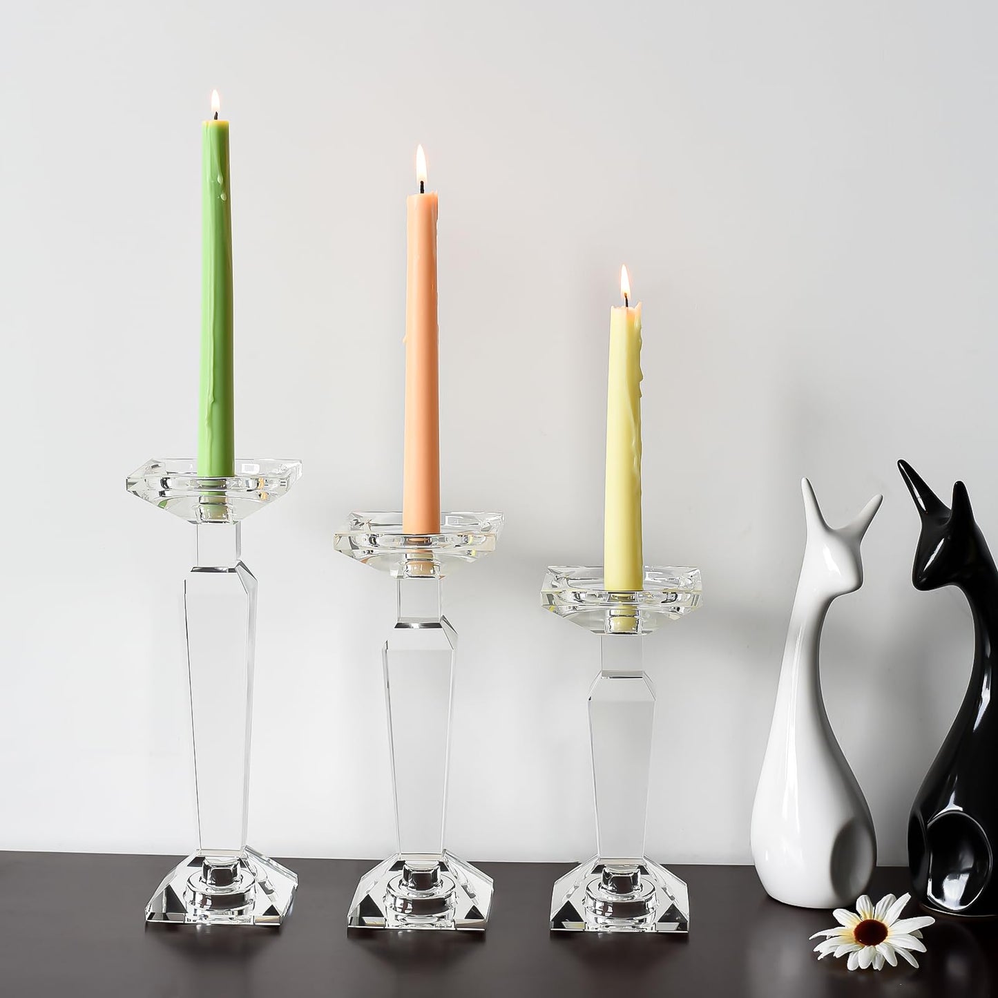 Marvala Crystal Candelabra Set, Dual-Sided Candle Holder Reversible for Taper, Tealight & Pillar Candles 3-in-1 Versatile Stand for Table, Wedding, Christmas, Home Holiday Decor (Set of 3-SML)