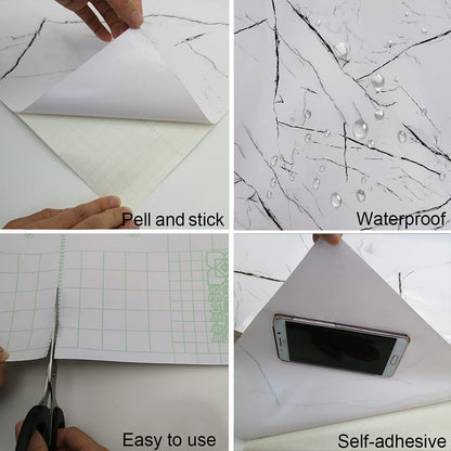 White Granite Wallpaper Peel Stick Glossy Thick Marble Contact Paper for Countertop 16x354 inch Waterproof Oil Proof Self Adhesive Furniture Stickers Kitchen Counter Shelf Liner Wall Vinyl Decorative