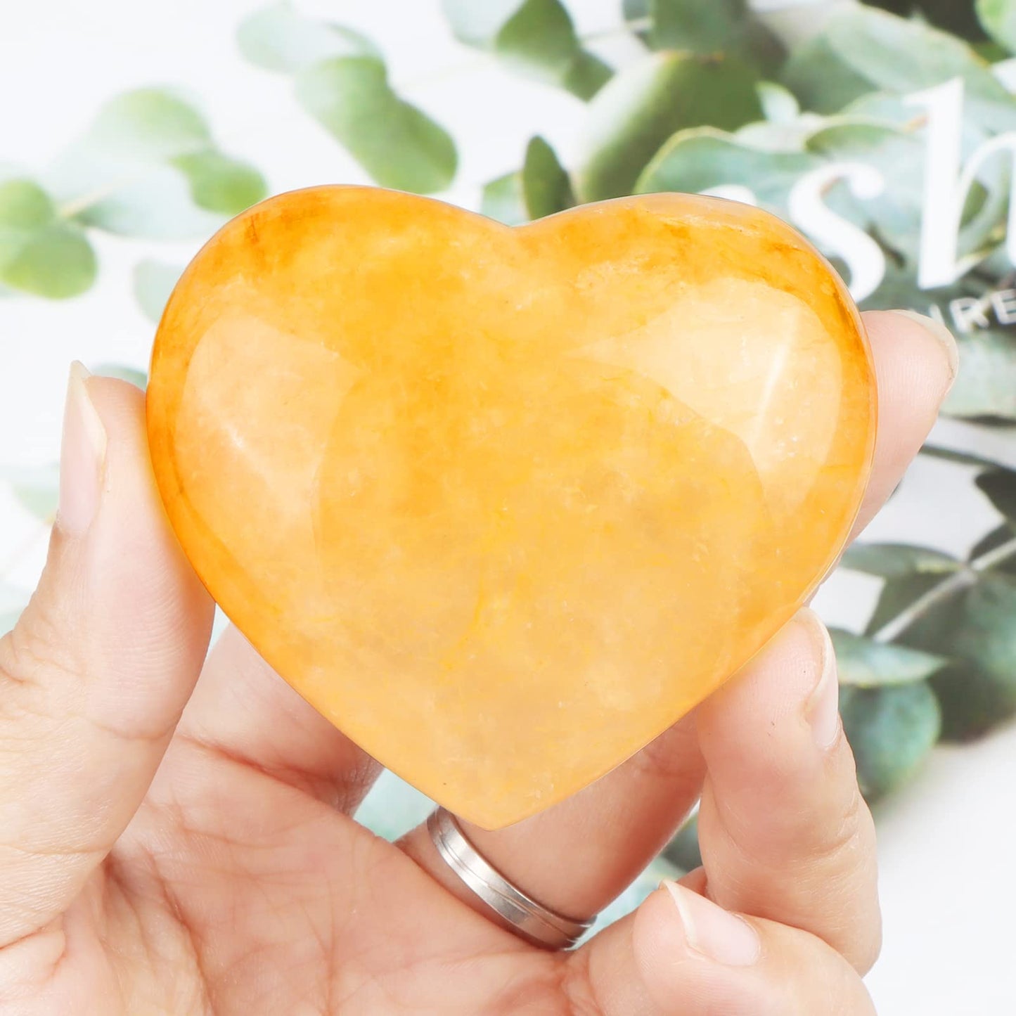 SMQ 60mm Citrine Crystal Heart Shaped Rock Worry Stone Hand Carved Polished Gemstone Pocket Palm Healing Crystal Chakra Love Stones for Balancing Reiki Healing Meditation
