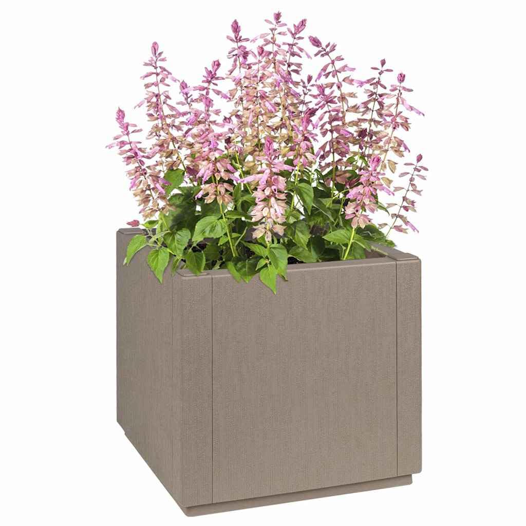 Makastle Garden Planter, Decorative Outdoor Flowerpot for Vegetables, Flowers and Succulents in for Backyard, Patio, 14.2x14.2x13.8 in Light Brown Polypropylene