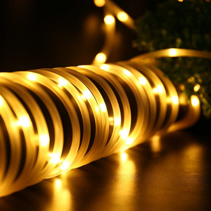BXROIU Solar Rope Lights 100 LEDs String Lights Starry Fairy Lights,33 ft/10meter Waterproof Outdoor Tube for Patio, Garden, Party (Warm White)