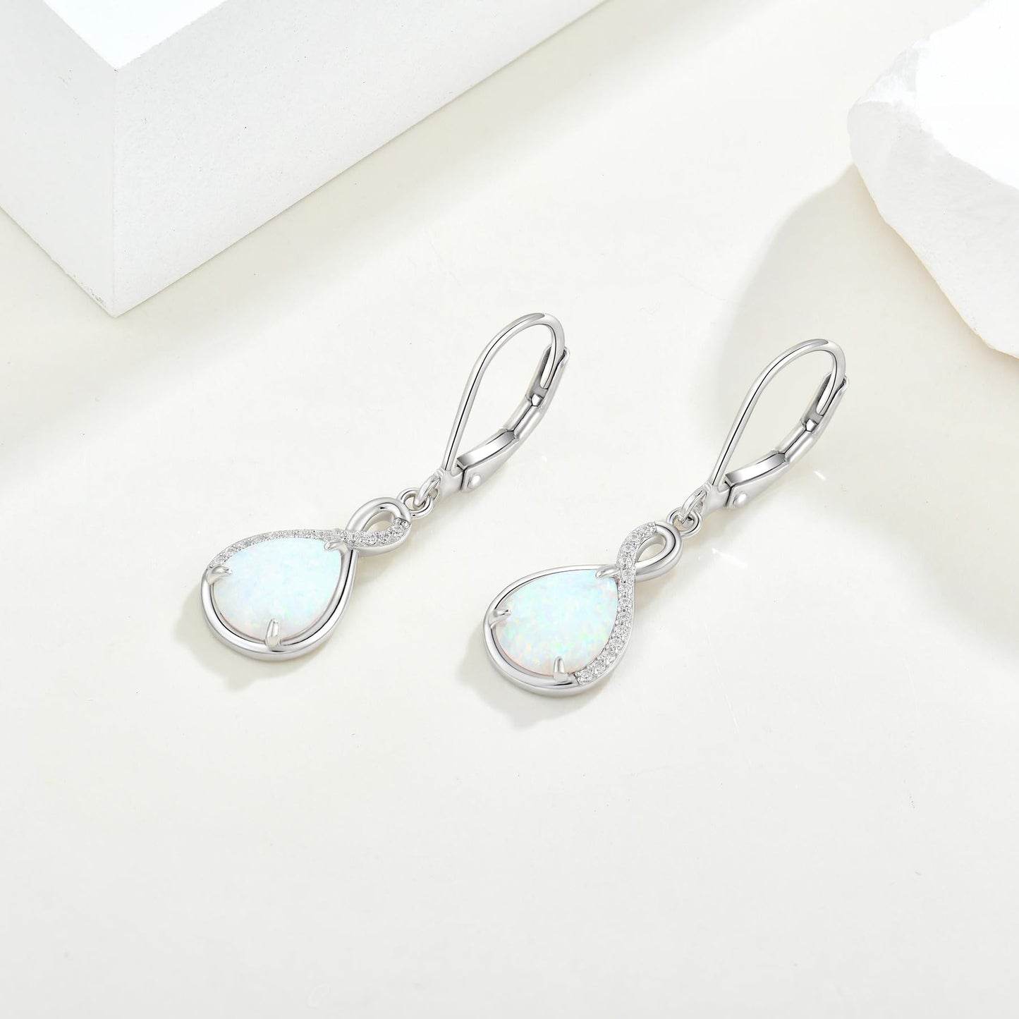 FYNSBLE Opal Earrings for Women Sterling Silver Infinity Opal Dangle Drop Leverback Earrings Hypoallergenic Jewelry for Women