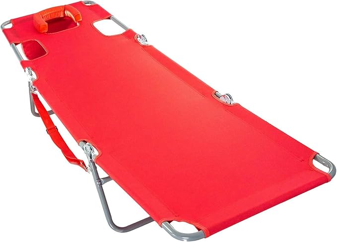 Ostrich The Original Chaise 72 x 22 Inch Lounge Portable Reclining Lounger, Outdoor Patio, Beach, Lawn, Camping, or Pool Tanning Chair, Red
