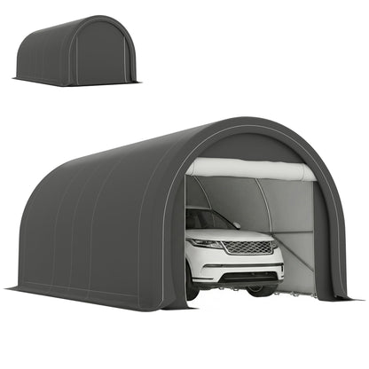 Outsunny 10' x 16' Carport, Heavy Duty Portable Garage Storage Tent with Large Zippered Door, Anti-UV PE Canopy Cover for Car, Truck, Boat, Motorcycle, Bike, Garden Tools, Outdoor Work, Gray