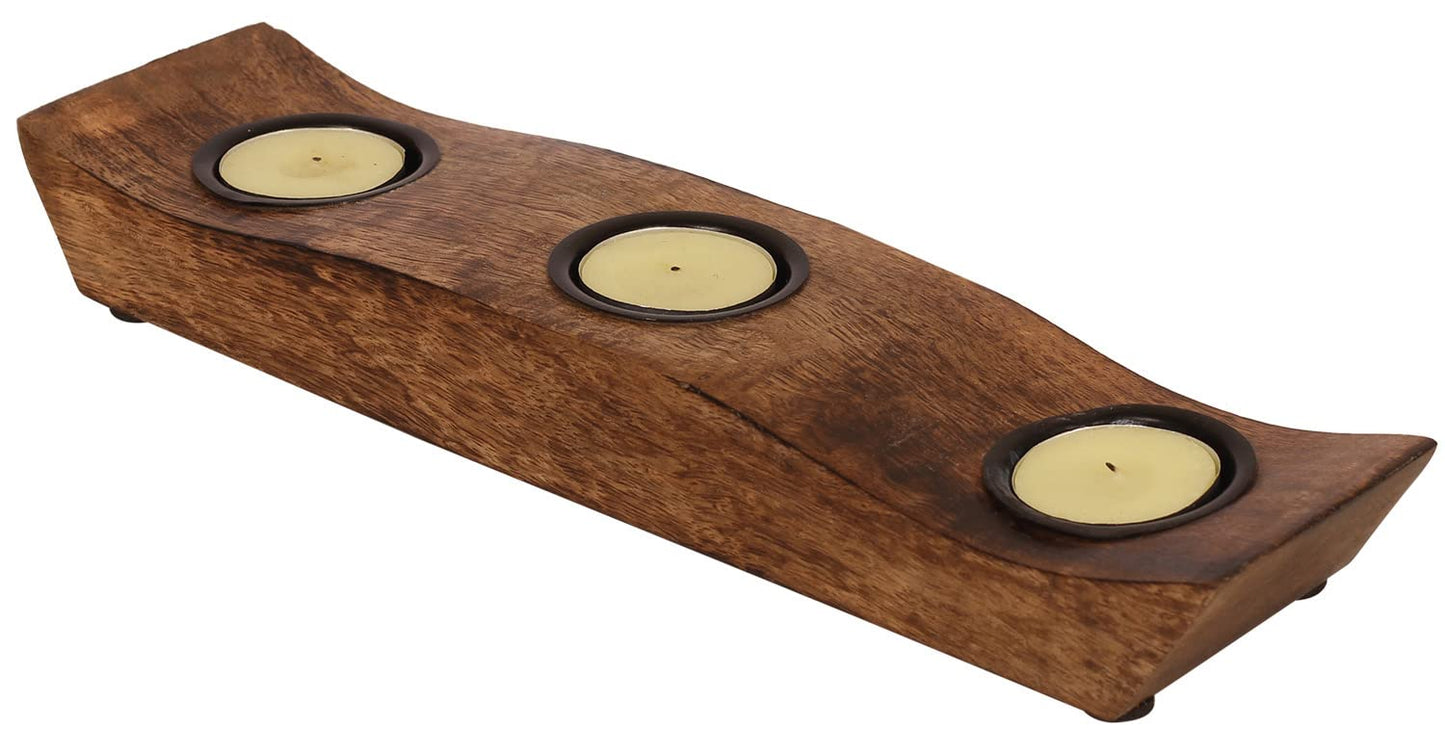 eTroves Wooden Tealight Candle Holder Set - Mango Wood Boat Tea Light Votive Candle Holders - Personalized Wood Tealight Holders for Rustic Wedding Birthday Anniversary Party
