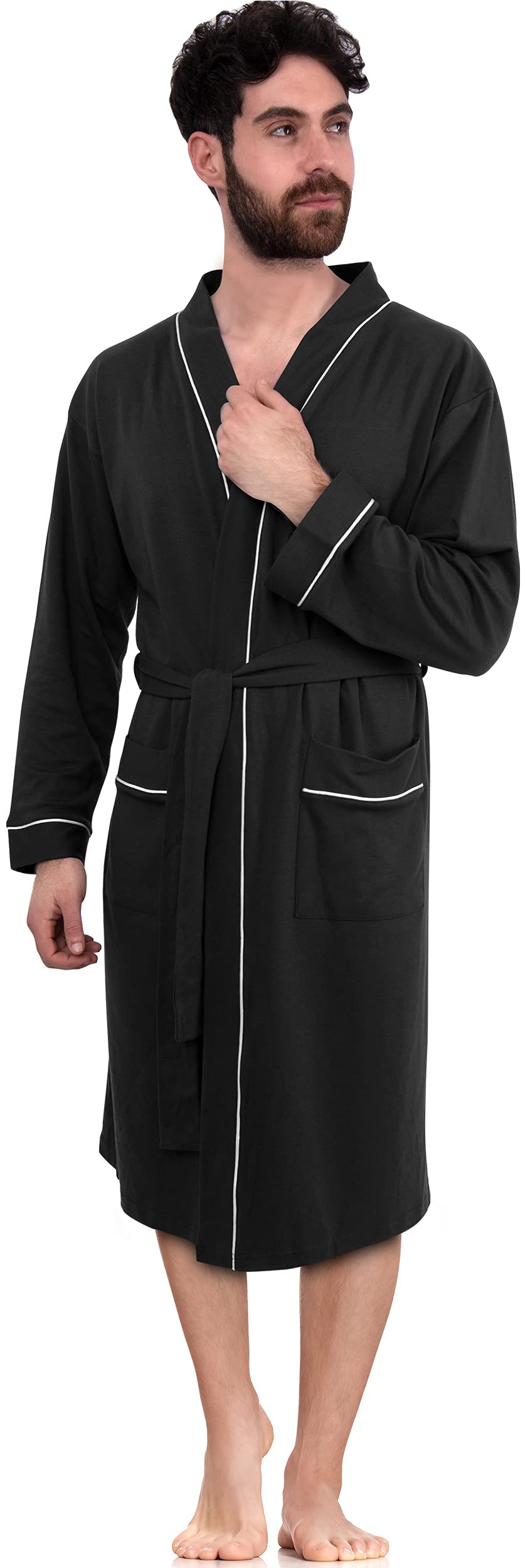 NY Threads Luxurious Men's Knit Robe Cotton Blend Dressing Gown, X-Large, Black