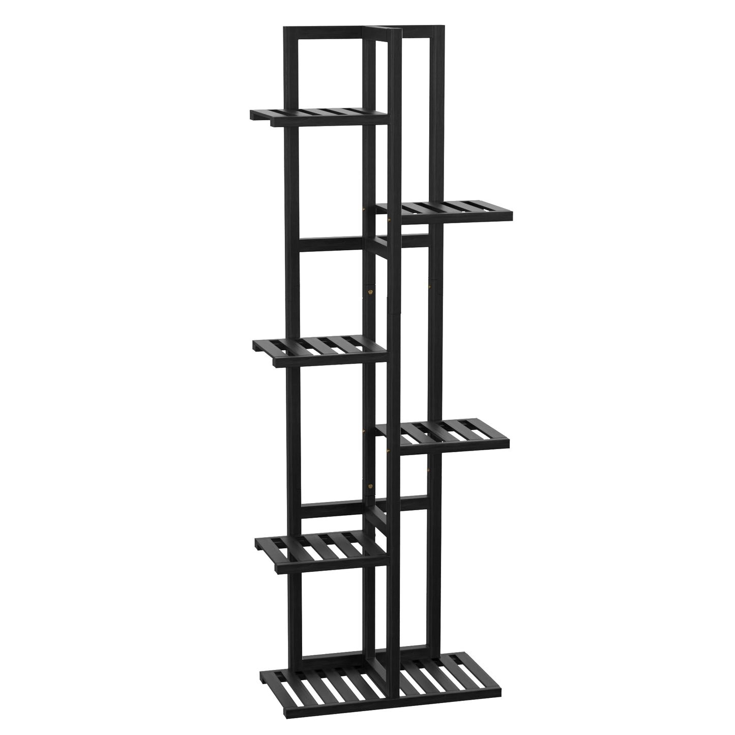 ROMGUAR CRAFT 6 Tier Bamboo Plant Stand Indoor, Wood Tall Flower Holder Corner Tiered Plant Shelf for Multiple Plants (Black)