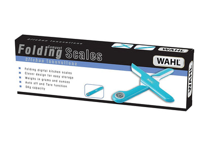 WAHL Compact Folding Scale, Kitchen Weighing Scales, Digital, 5kg Capacity, Cooking and Baking Scale, Travel and Camping, Portable, Pocket Sized, LCD Display, Blue