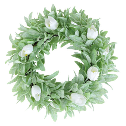 Seasons 18" Lambs Ear Wreaths, Artificial Wreath for Home Decor