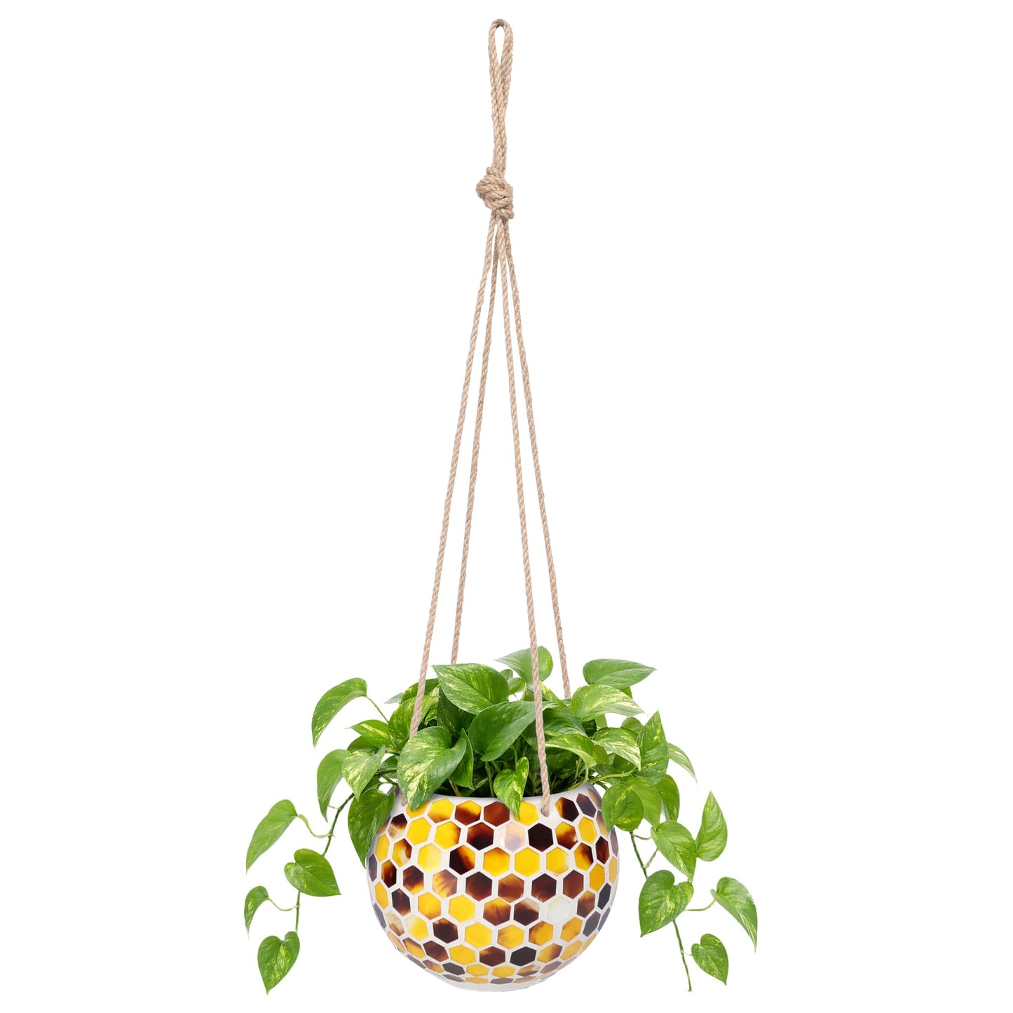 Chonsun Hanging Planter Mosaic Garden Pot Small Flower Pot for Indoor Plant Disco Ball Hanging Planter with Drainage Yellow Bee