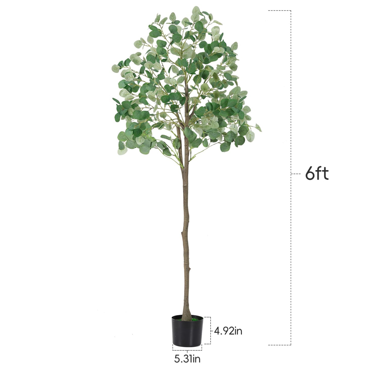 6ft Artificial Eucalyptus Tree, Realistic Faux Potted Plant with Plastic Nursery Pot, No Maintenance Indoor Decor for Home Office Living Room Floor Plant