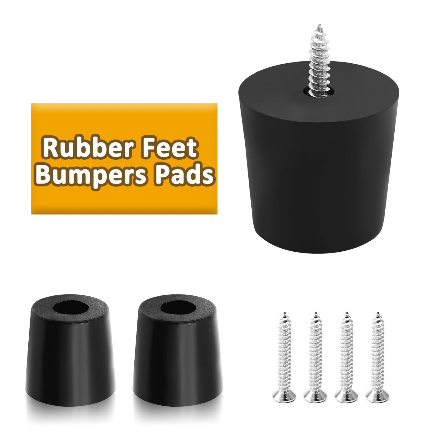Auvotuis 12Pcs Round Rubber Feet with Stainless Screws, Black Chair Bumpers Pads for Cutting Board, Table, Cabinet, Sofa (32x27x30mm)