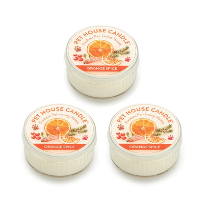 Pet House Mini Candles for Pet Odor Made with Natural Soy Wax, Plant Based, Dog and Cat Friendly Scented Candles, Orange Spice Pack of 3