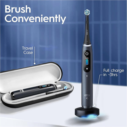 Oral-B iO8 Electric Toothbrush For Adults, App Connected Handle, 3 Toothbrush Heads, Travel Case & Toothbrush Head Holder, 6 Modes, Teeth Whitening