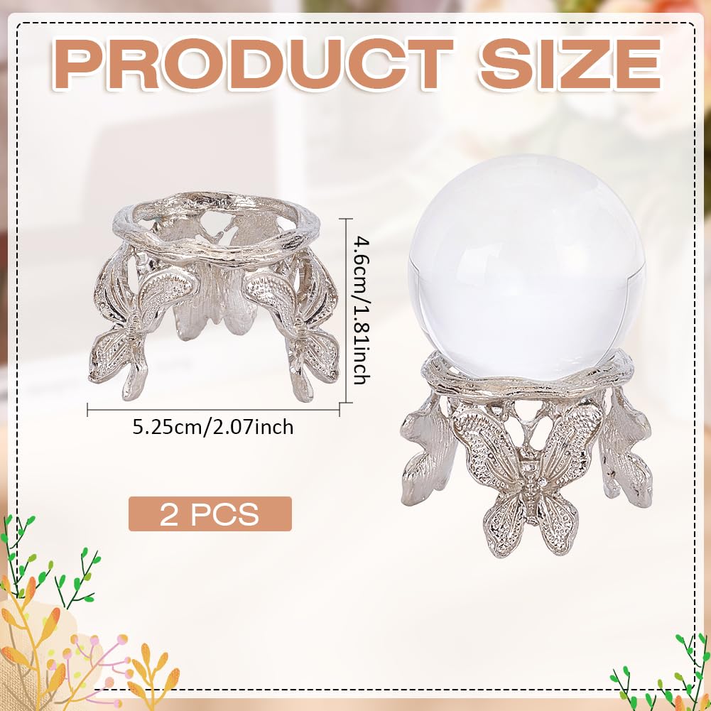CRAFTYMELODY 2Pcs Crystal Ball Display Holder Butterfly Metal Crystal Sphere Stand Display Bases Modern Minimalist Stands Globe Stone Holders for Marbles Rock Stones Displaying Platinum