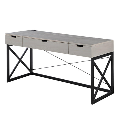 24/7 Shop at Home Ashiya Transitional 2 Drawers Metal Hidden Storage Desk with Lift-Top, USB Port, Power Outlet for Workstation, Home Office, Study Room, Antique Gray