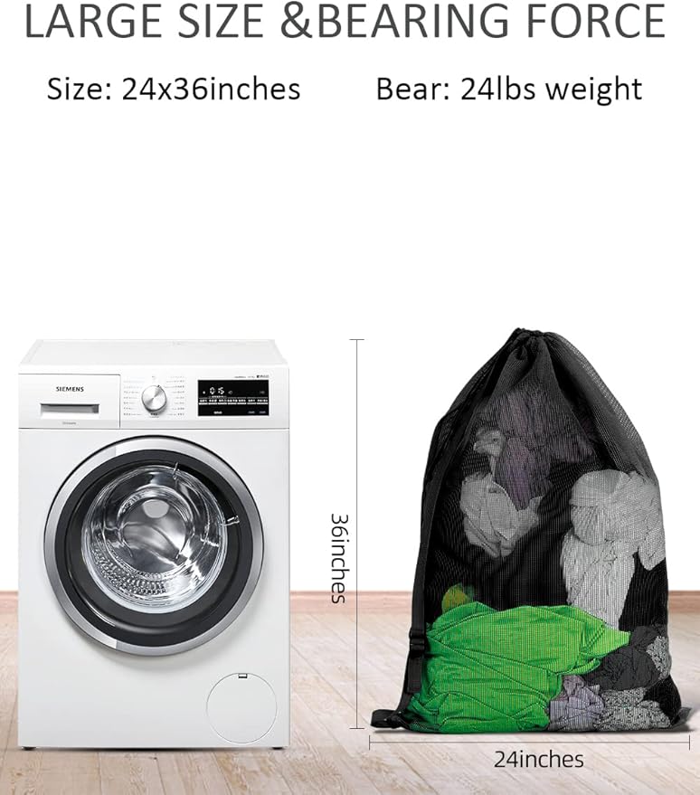 Mesh Laundry Bags with Adjustable Shoulder Strap, Drawstring Closure, Mixed