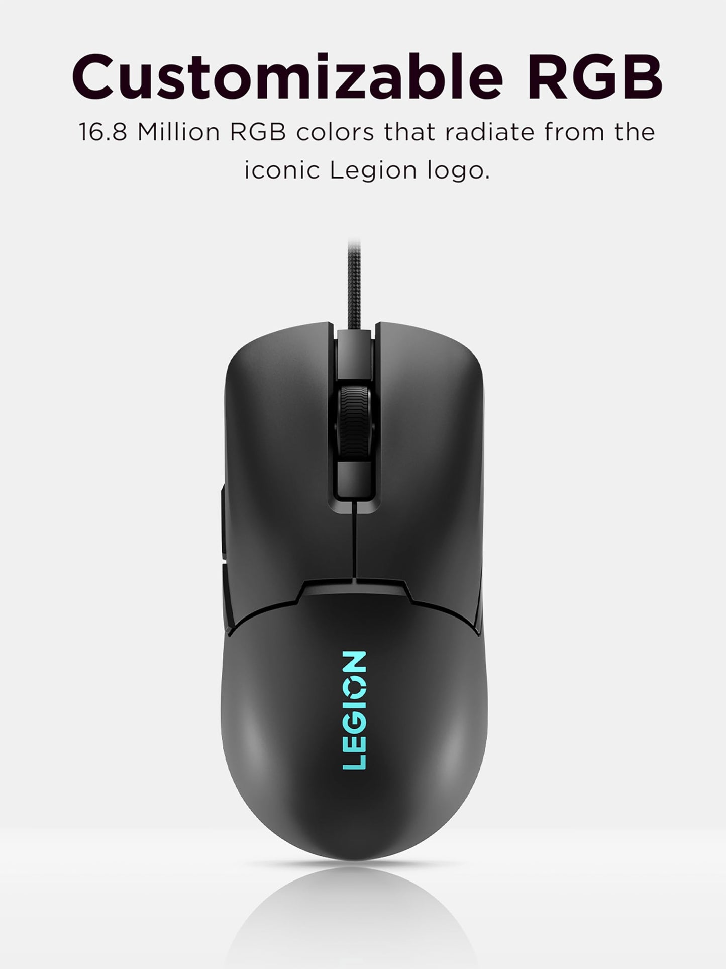 Lenovo Legion M410 Wireless RGB Gaming Mouse – 6 Button Palm Grip Mouse with 16,000 DPI, 53 Hour Rechargeable Battery, 2-Zone RGB Lighting, NVIDIA Reflex Compatible