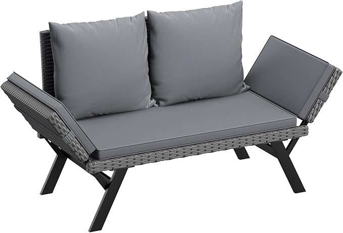 Flamaker Outdoor Convertible Sofa, Woven Rattan Patio Furniture Sunbed