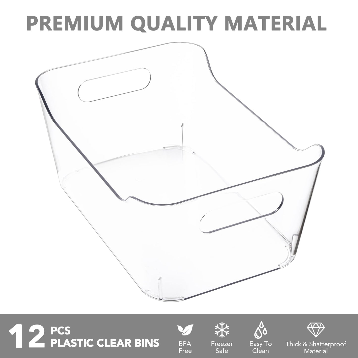 Tiawudi 12 Pack Plastic Storage Bins, Multi-Use Organizer Bins, Pantry Organizer, Clear Storage Containers for Home, Kitchen, Office, Cabinet, Shelf and Fridge Organization