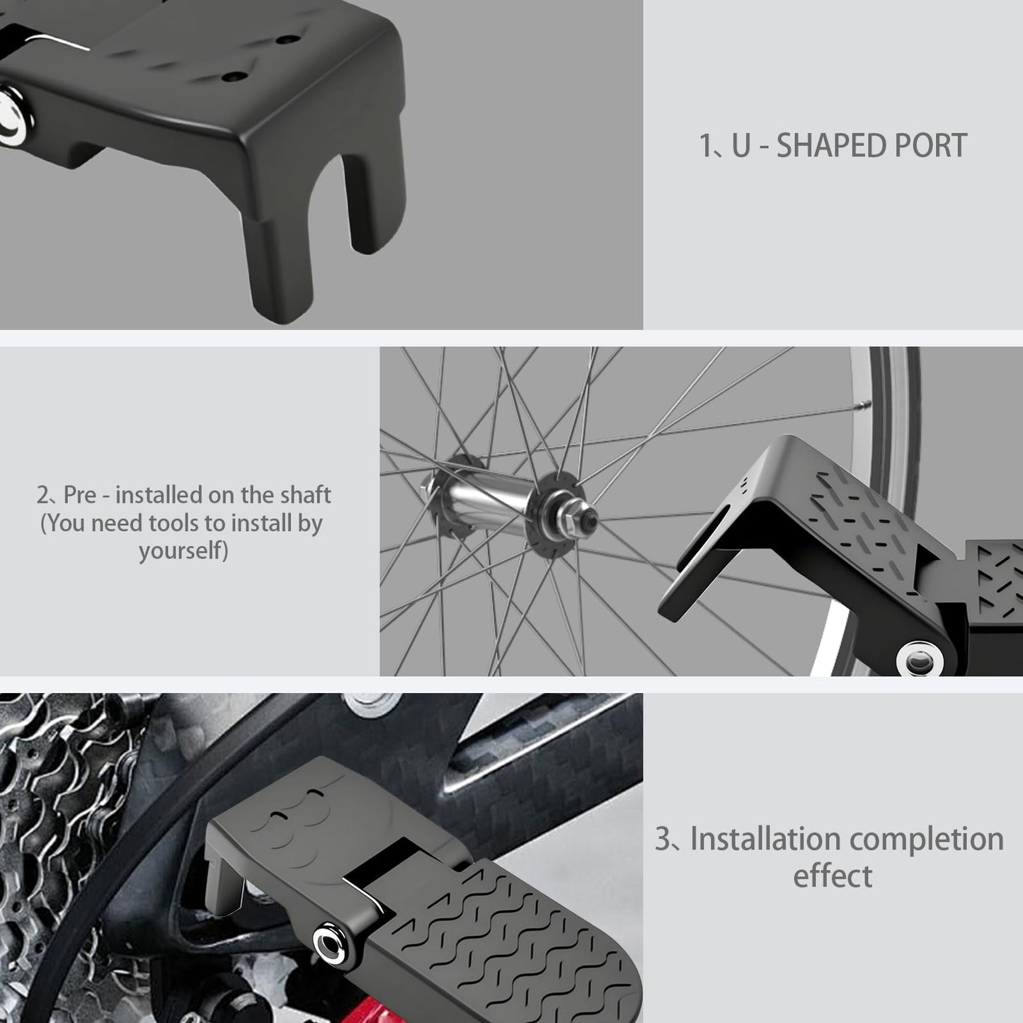 Heran Aluminum Alloy Folding Bike Rear Pedals, 2Pcs, Black, Rear, Compatible with 15mm U-Slot Axle Bikes