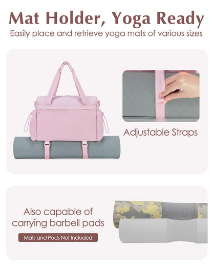 Small Gym Bag, Mini Gym Bag for Women with Yoga Mat Holder and Wet Compartment, Cute Mini Puffer Duffle Bag with Water Bottle Pocket for Workout Yoga Dance, Puffer Pink