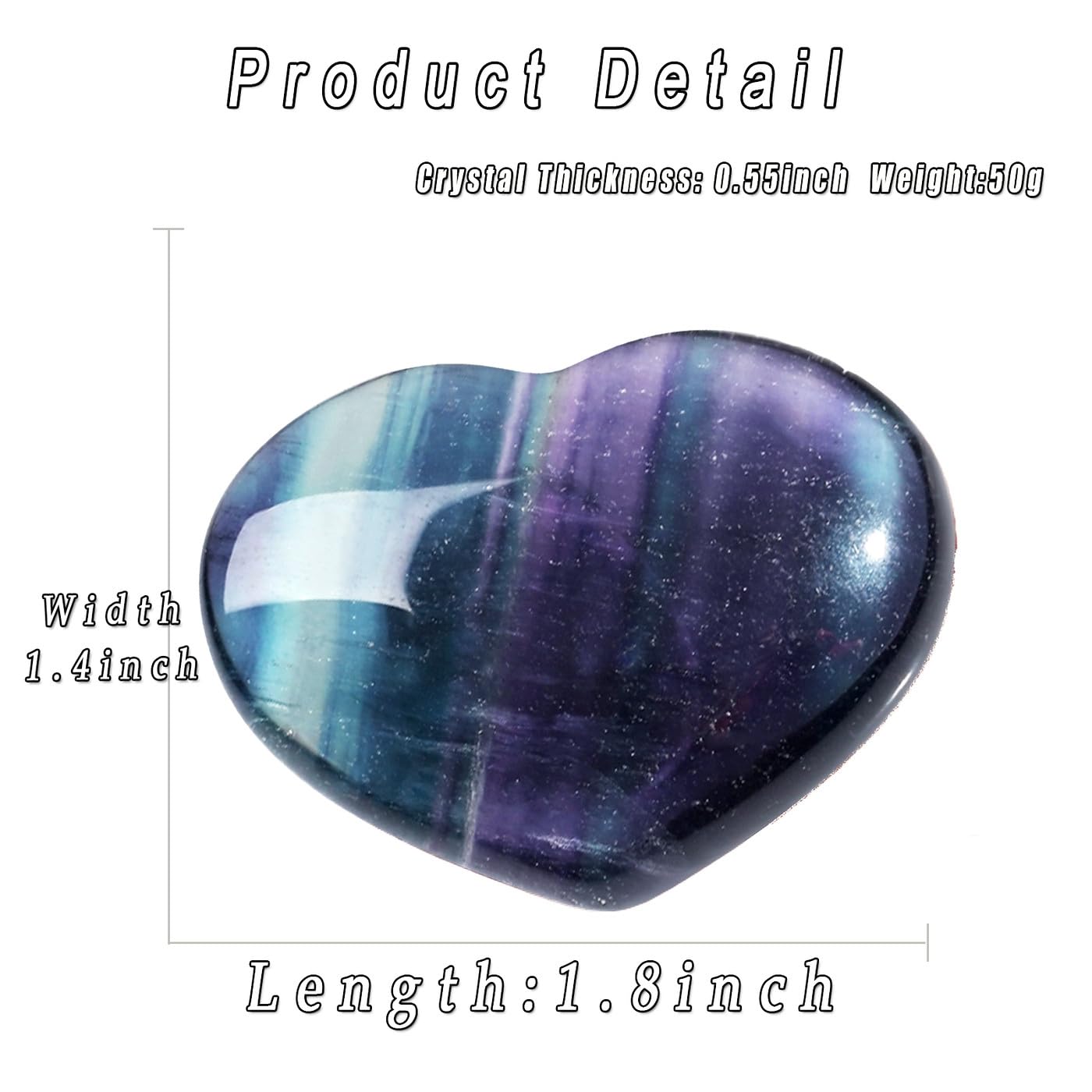 MAIBAOTA 45 mm Fluorite Crystals Large Heart Stone Healing Crystals Gifts for Women Natural Reiki Gemstone Polished Heart Shaped Rocks Meditation