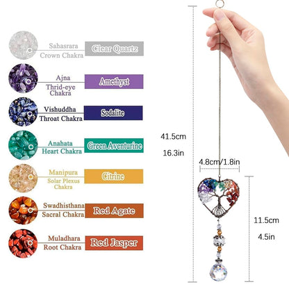 H&D HYALINE & DORA Suncatcher Window Hanging Tree of Life Heart Shaped Crystal Ball Prism Drop Pendant
