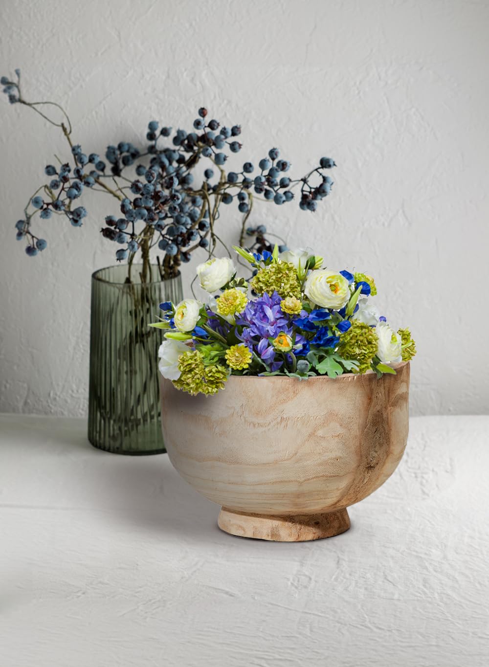 Serene Spaces Living Paulownia Wood Decorative Bowl – Handmade Round Wood Bowl for Home Décor, Centerpieces, Wedding, Parties, and Floral Arrangements, 7" Tall & 11" Diameter