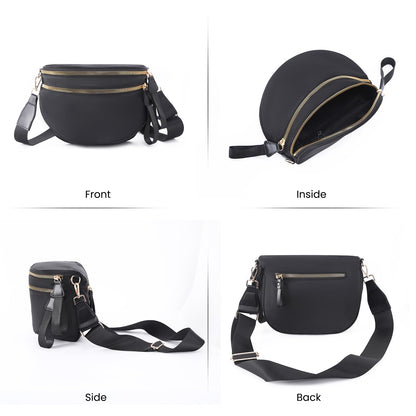 Nylon Crossbody Bags Bum Bag for Women Large Sling Bag Purse with Adjustable Strap（Black）