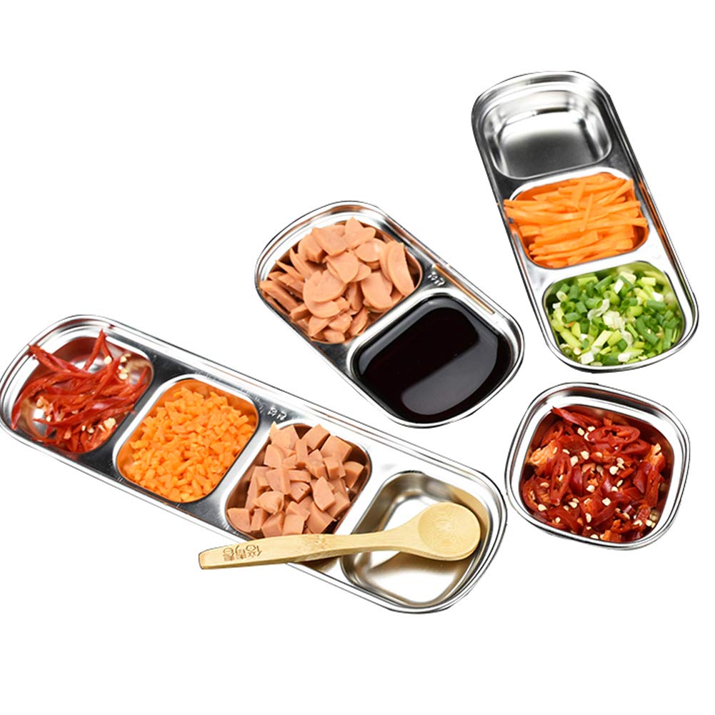 Apol 4 Pcs Stainless Steel Modern Condiment Dishes, Seasoning Dishes for Appetizer, Snacks, Condiments