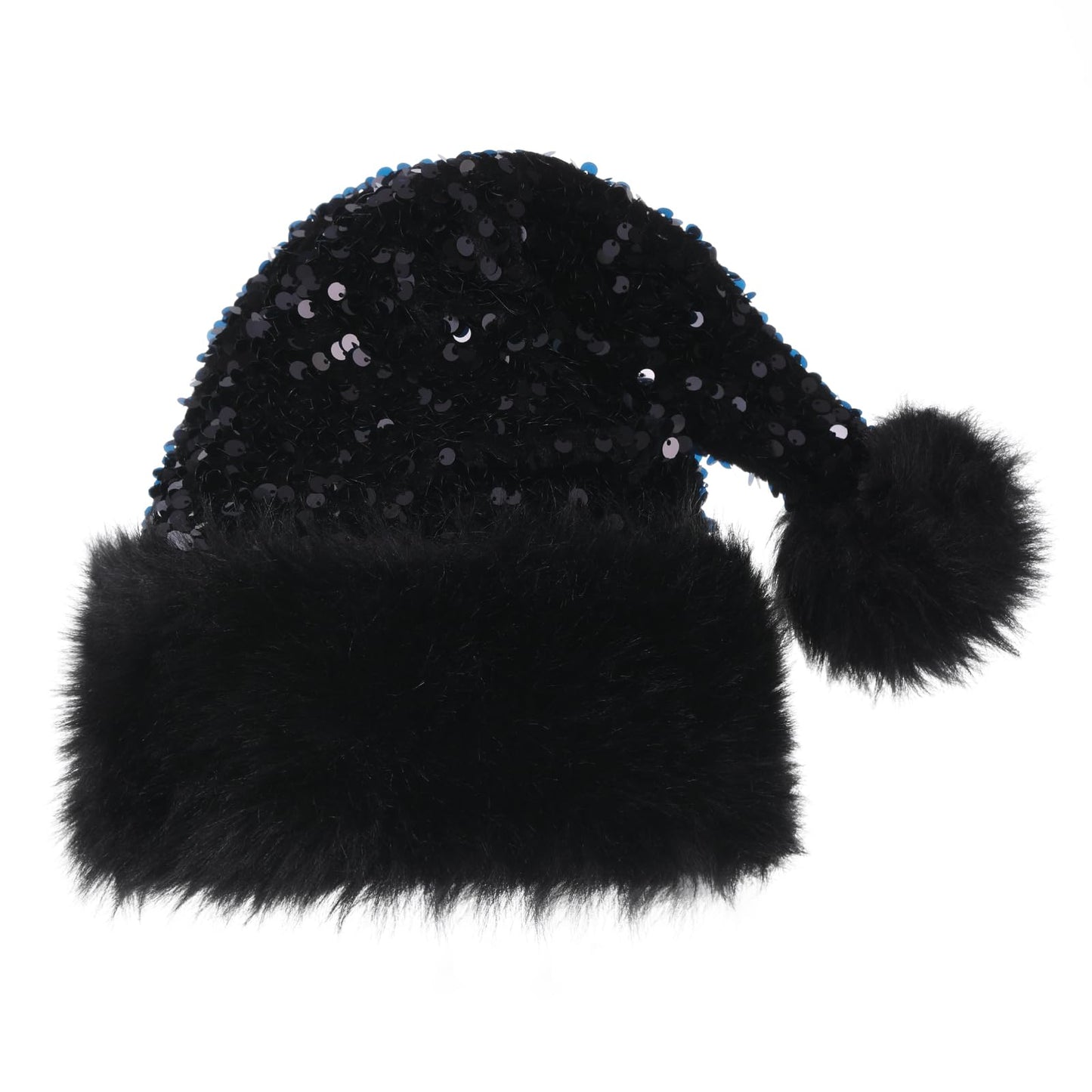 Slsxip Personalized Sequin Santa Hat for Adults, Black Glitter Christmas Party Hat, Xmas Halloween New Year Holiday Festive Headwear