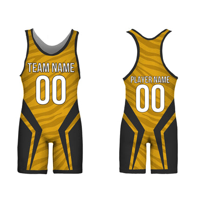 SGS Sports Gear Custom Wrestling Singlets, Personalized Standard Design with Name & Number, Wrestling Singlets for Men, Women, Youth & Kids, Black - Yellow