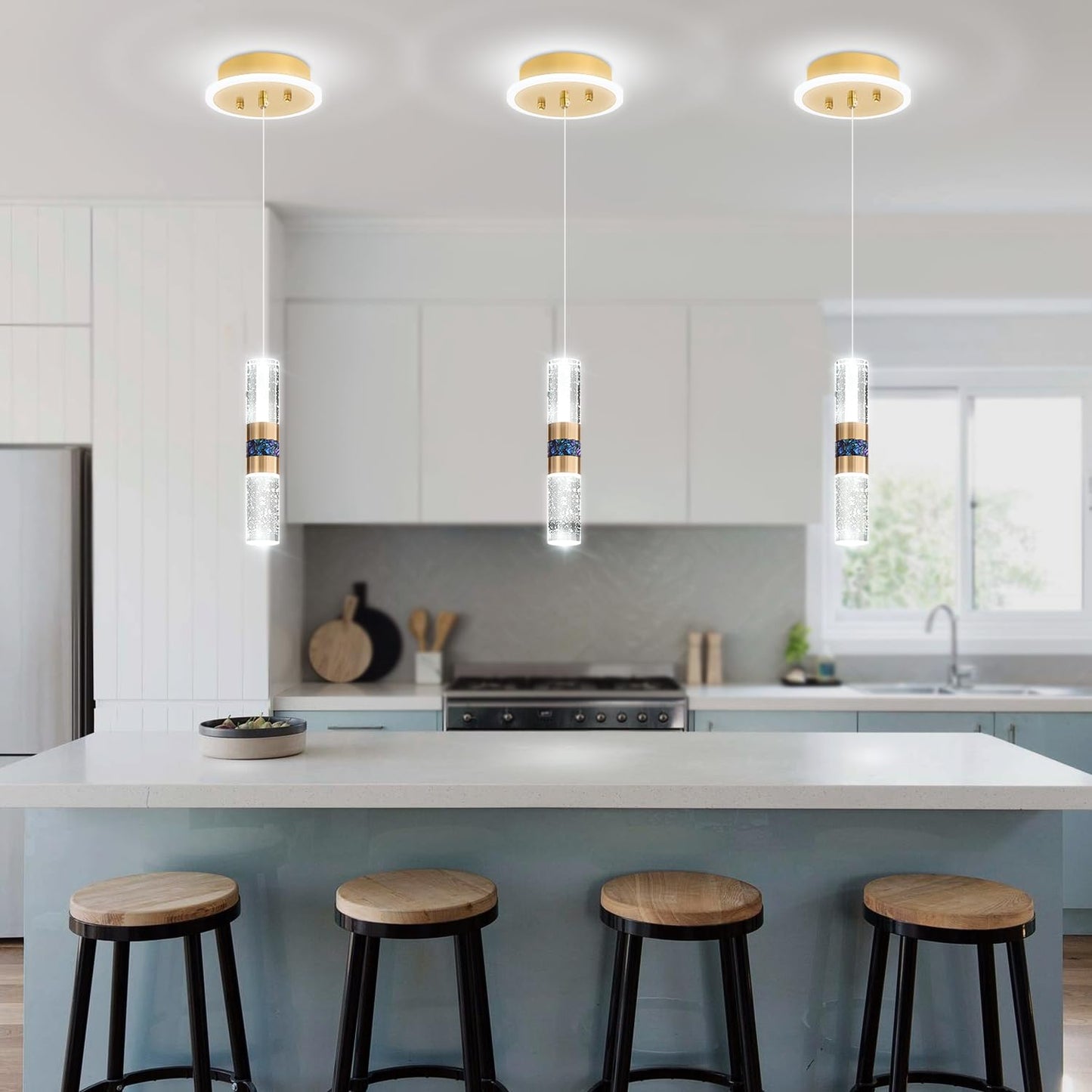 ykolupty 1-Light Pendant Lights Kitchen Island Modern Gold Crystal Chandeliers LED Dimmable Crystal Island Light Fixture Mini Pendant Light for Living Room Bedroom Dining Room Hallway
