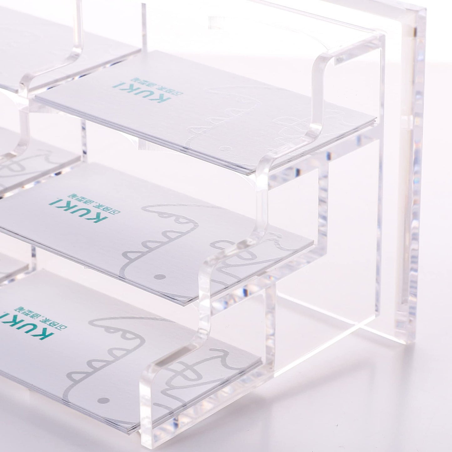 HeZone Business Cards Holder Display for Desk, Clear Acrylic Multiple 3 Tier 6 Slot Business Card Stand, Holds 300 Cards-1 Pack (6 Slots-H)