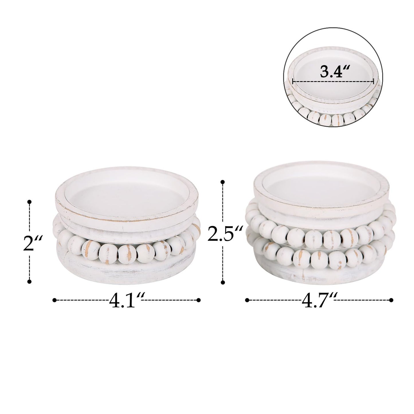 NIKKY HOME Farmhouse Beaded Wood Pillar Candle Holders Set of 2, White