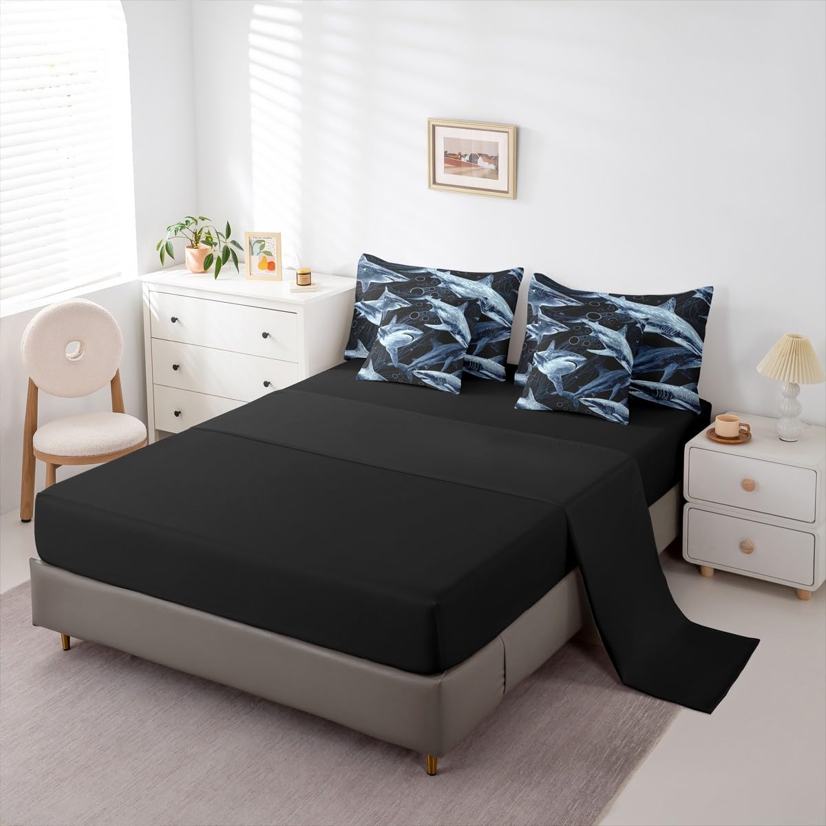 Erosebridal Shark Comforter Set Ferocious Shark Bed in A Bag Full Size 7 Pieces Underwater World Oasis Bed Set Sea Ocean Animal Bedding