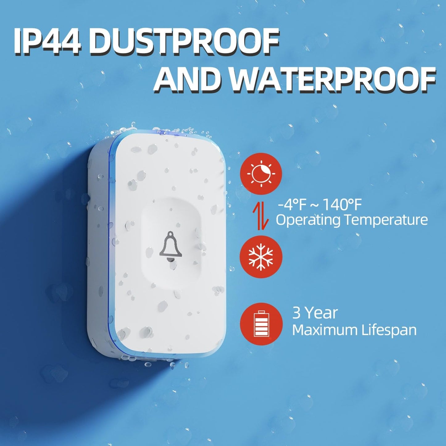 Wireless Doorbell 1200Ft Door Bells for Home with Flashing Light Hearing Impaired Door bell 1 Battery Button & 3 Plug in Receivers for Home Classroom Room Office