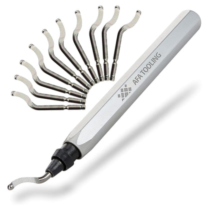 AFA Tooling - Deburring Tool with 10 Extra High Speed Steel Blades - Works on Metal, Resin, PVC, and 3D Printed Plastic Edges - Great for Copper and PVC Pipes, 3D Printing, Resin Art, and Metal Work