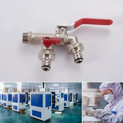 Ibergrif M22203 Double Garden Tap with Connector, G1/2 Inch Inlet and Two G3/4 Inch Outlet Outside Taps, Antifreeze -10 ℃, High Temperature Resistance 120 ℃ Double Tap Ball Valve Outside Faucet