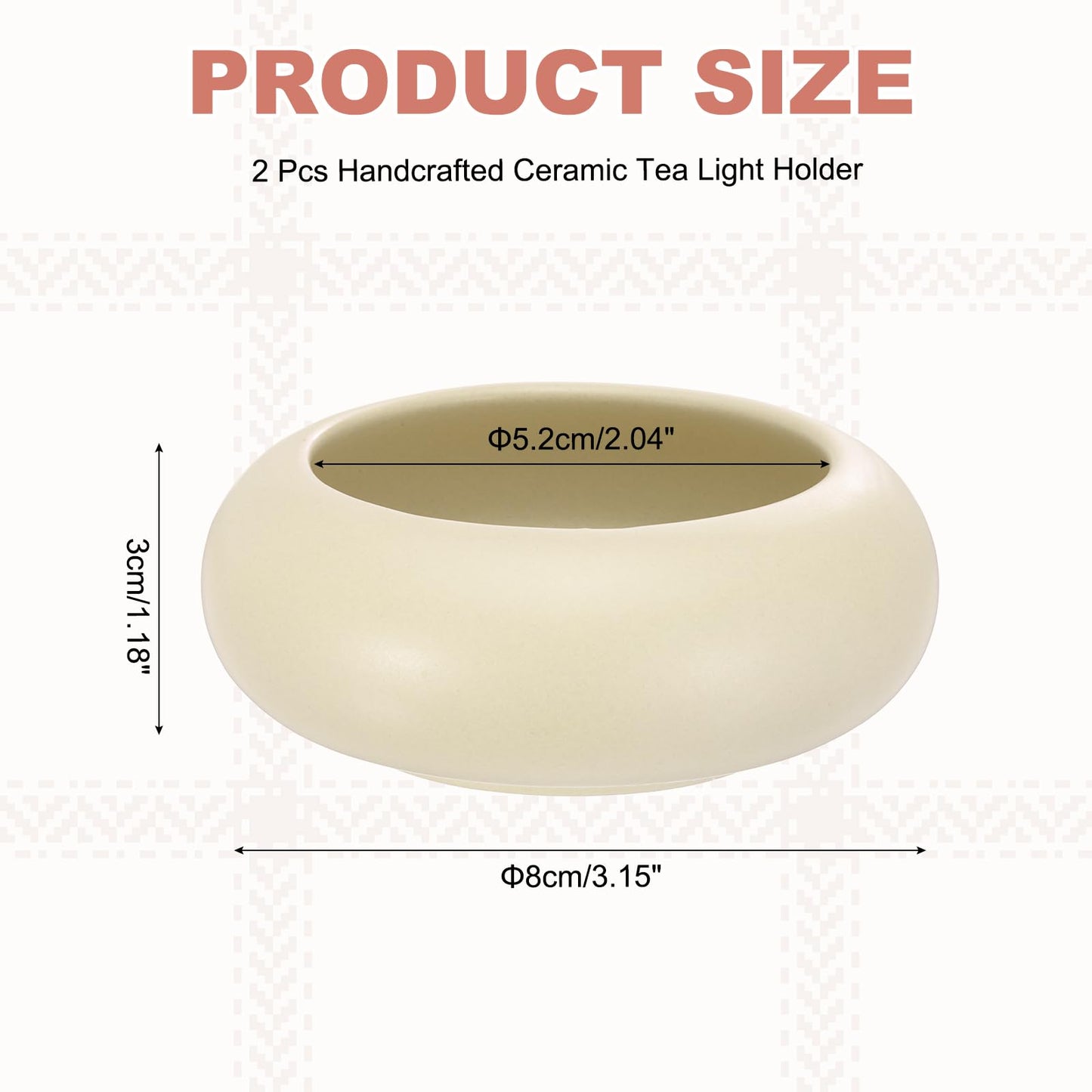 MECCANIXITY Pebble Tealight Candle Holders 2 Pcs Ceramic Candle Holders for Garden Desk Table Home Decor, Beige