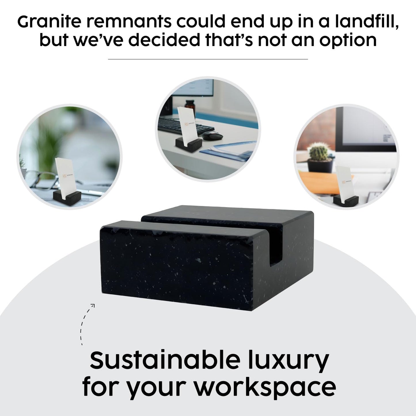 Vertical Business Card Holder for Desk - Black Granite Visiting Card Holder - Holds up to 20 Cards - Desktop Business Card Stand for Home & Office - Elegant & Luxurious Office Desk Accessories