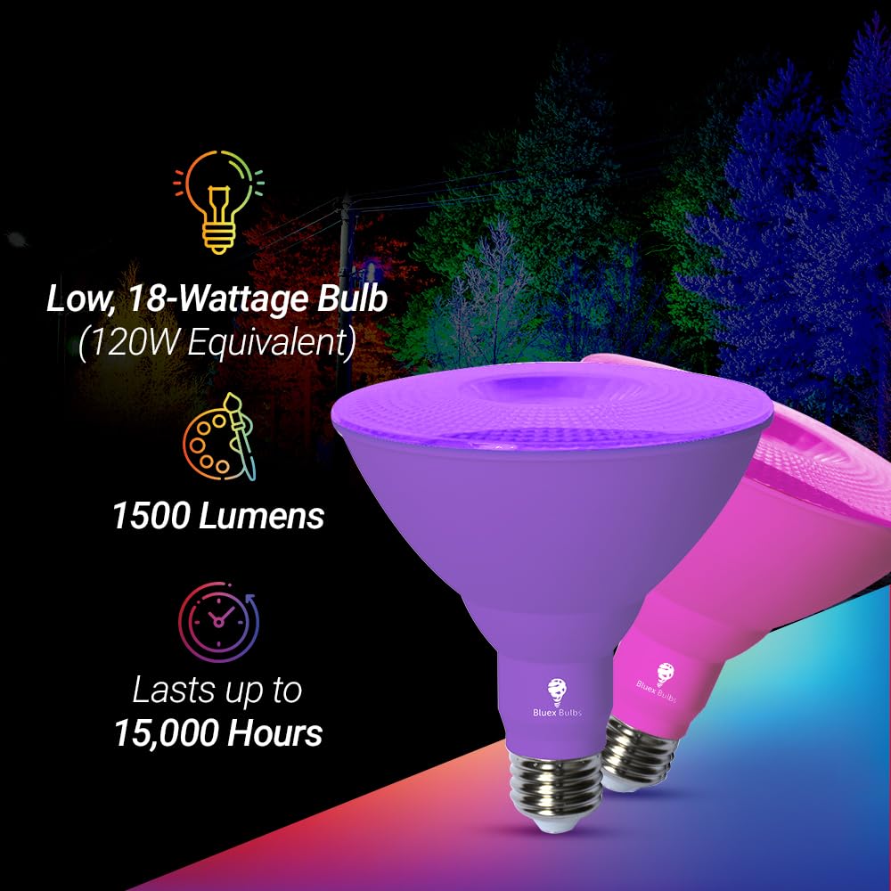 Bluex Bulbs Par38 LED Flood Light Bulb - 18W (120Watt Equivalent) - Dimmable - E26 Base - LED Lights, Party Decoration, Porch, Home Lighting, Holiday Lighting, Flood Lights (Yellow, 2 Pack)