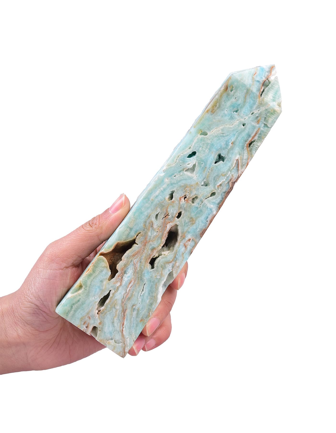 AMOYSTONE Healing Crystal Tower Wands Hemimorphite Large Obelisk for Home Décor Crystal Grid Therapy 1.3-1.7 LBS