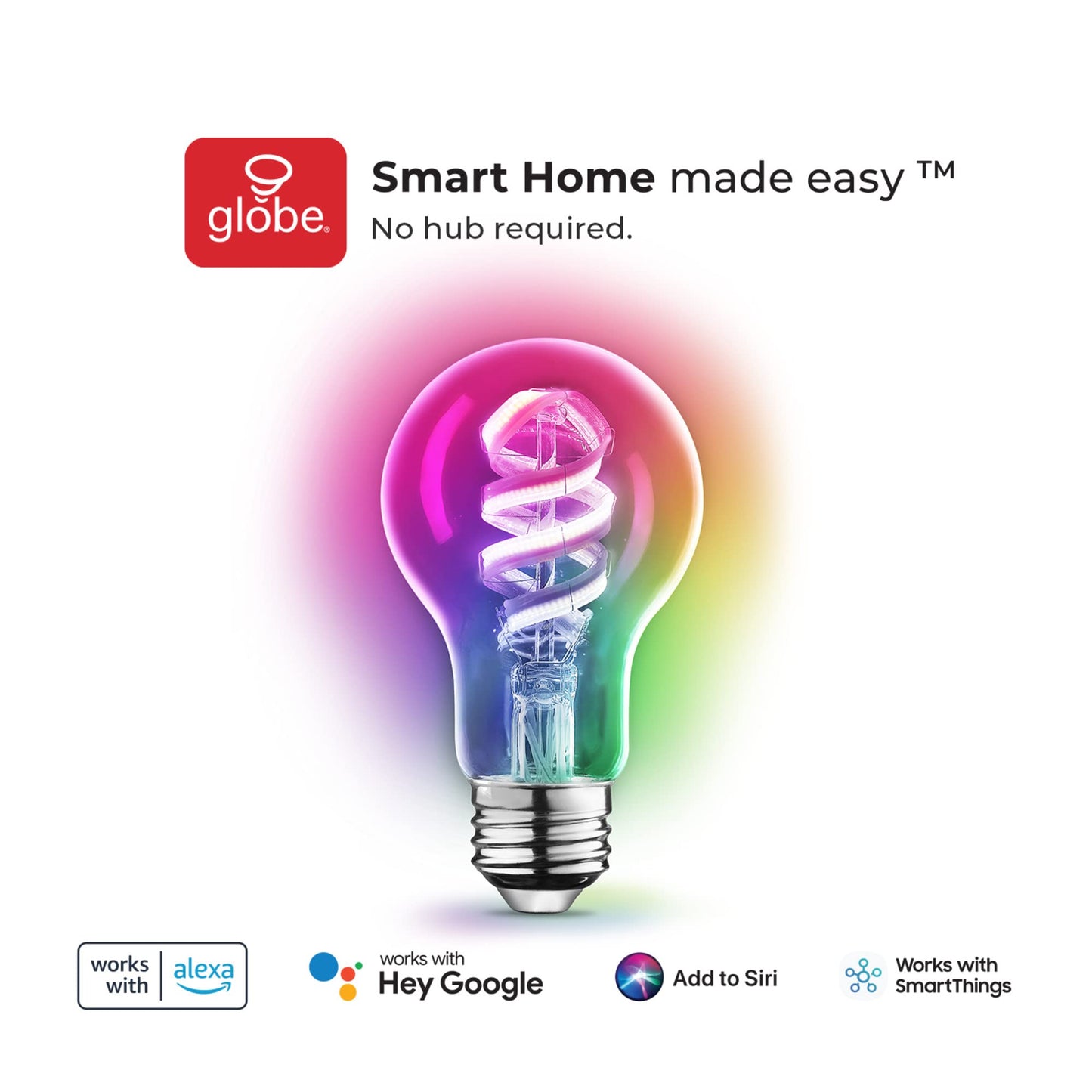 GLOBE Electric 34919 Wi-Fi Smart 5.5W (60W Equivalent) Straight Filament Tunable White Amber Glass LED Light Bulb, No Hub Required, Voice Activated, 2000K - 5000K, Vintage Edison Style, 500 Lumns