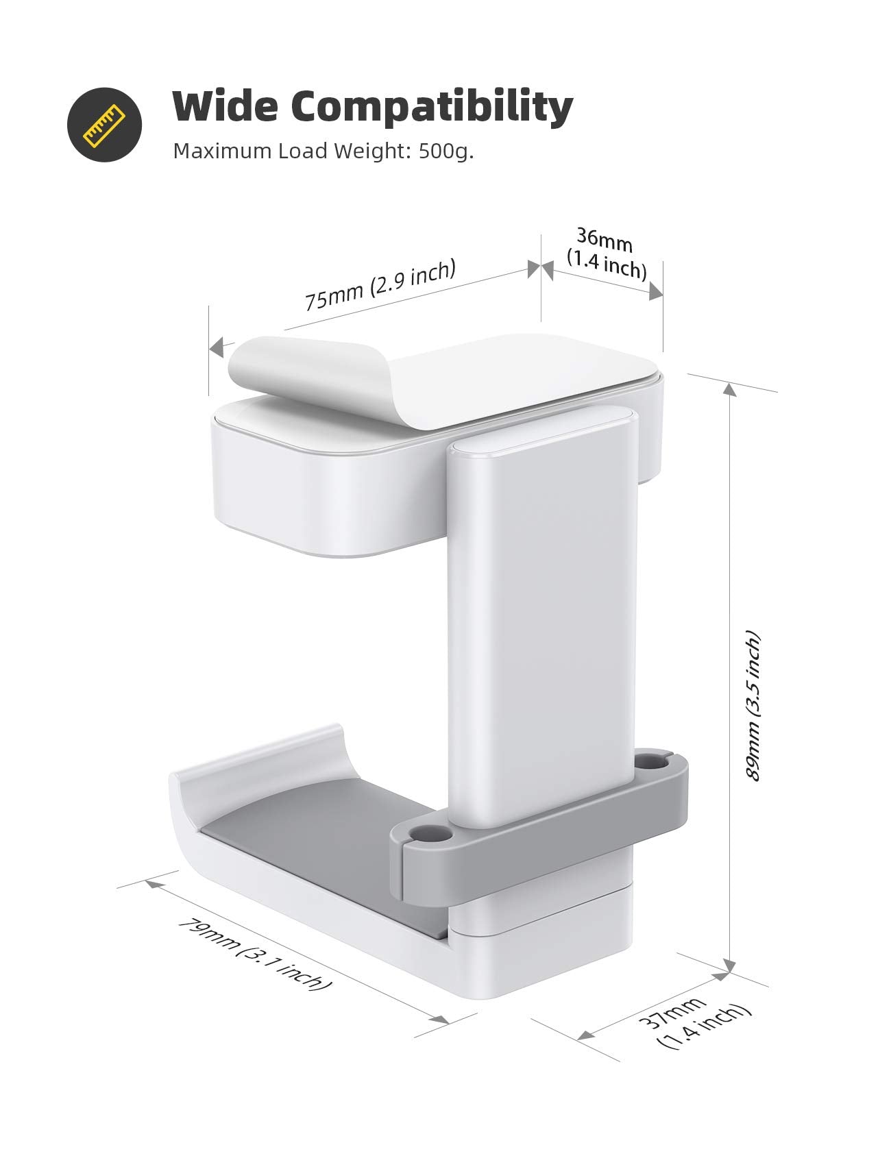 Lamicall Headphone Stand, Sticky Headset Hanger - 360 Degree Rotation Earphone Adhesive Hook Holder Mount, Table Headphone Stand with Cable Organizer, Headset Clamp for HyperX, Sennheiser -White