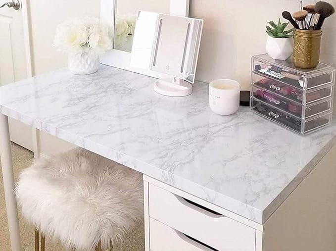 practicalWs Glossy Marble Contact Paper Granite White/Grey Kitchen Countertop