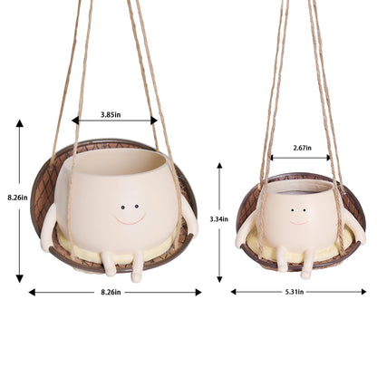 UMESONG Hanging Swing Chair Planter Pot Smiley Face Planter for Indoor Outdoor Plant Cute Head Resin Flower Pots for String of Pearls Plant Live Unique Gift IdeaI for Mother Day, Christmas (Large)