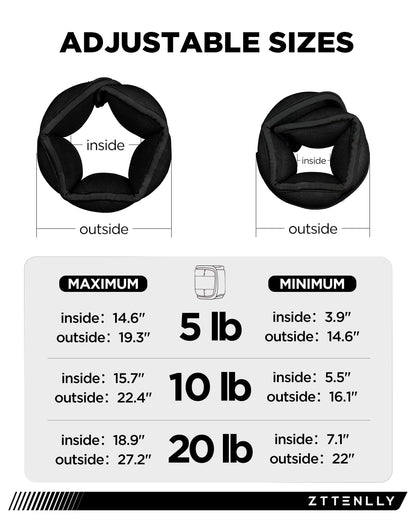 Adjustable Ankle Weights for Women Men and Kids | 1 Pair 5 10 15 18 20 Lbs Leg Wrist Ankle Weight Straps for Yoga, Walking, Running, Aerobics, Gym, Dance, Pilates, Cardio