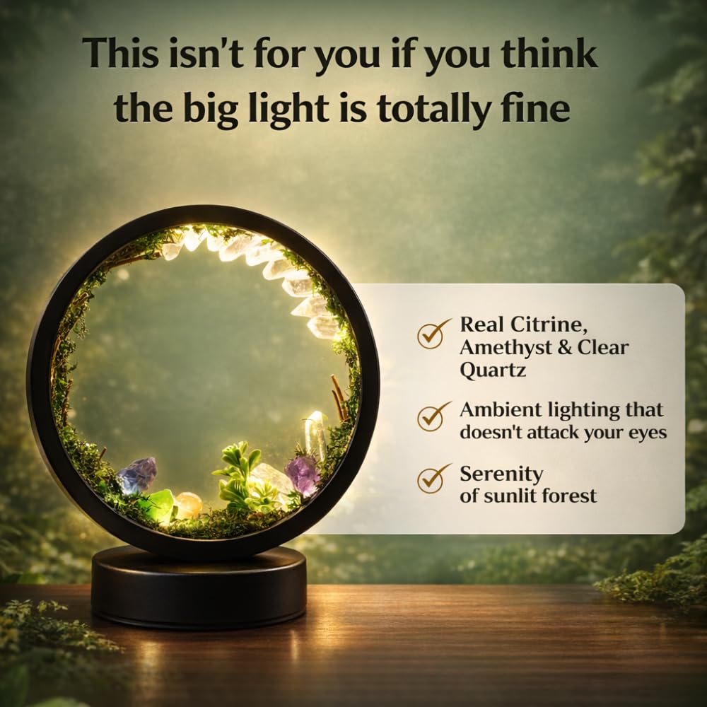 MINDFUL SOULS Natural Quartz Forest Crystal Lamp – Amethyst, Citrine & Clear Quartz Stone Lamp | Calming Nature Decor, Forest LED Lamp for Meditation, Sleep, or Mood Lighting